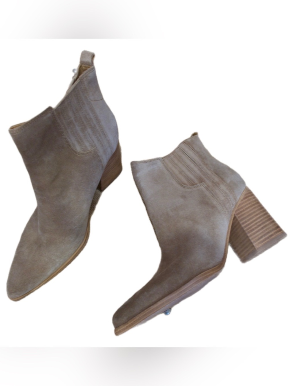 Crown Vintage Taupe Suede Ankle Booties with Stacked Heel